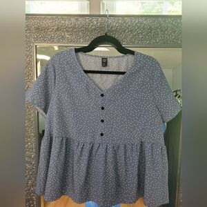 SHEIN Blue Boxy Peplum Blouse. Size OXL. So Cute! New Without Tags.